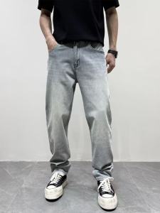 Retro Washed Blue Jeans Mens Slim Straight Jeans Spring Autumn Trendy Versatile Denim Long Pants Cotton Casual Wear