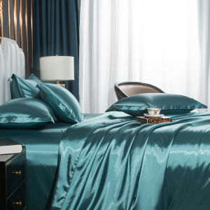 Elegant European Style Ice Silk Four-Piece Bedding Set Pure Color Washed 60-Thread-Tencel Comforter Cover Smooth Luxury Bedding