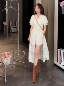 Plus Size Plus Size Ladies French Style Temperament Fancy Dress Female Summer New Sweet Gentle High Waist Shorts Two-piece Set