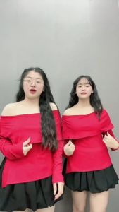 Set Áo Váy Bigsize Áo Trễ Vai Dài Tay Buột Nơ Điệu Đà Phối Chân Váy 2 Tầng Xoè Dễ Thương -SET942