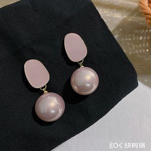 good 999 Korean Fashionable temperament lovely Pink Large Pearl Earrings ES69112