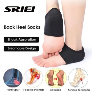 SRIEI 1Pair Back Heel Sleeve Socks Ankle Brace Plantar Fascitis Heel Protector Arch Support Orthotic Insole Foot Heel Pads for Spurs Cracked Pain Relief
