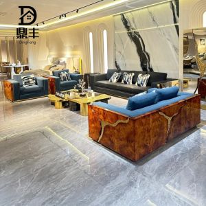 Italian Luxury Leather Sofa Stainless Steel Villa Large Flat Designer High End Elegant Living Room Furniture Quality Assurance