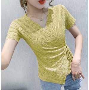 ECLAIRE 003 Blouse Lace Brokat Wrap Vneck Shortsleeves Lengan Pendek Kasual Classy Import isgo