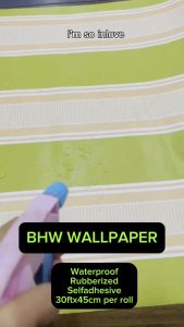 BHW Wallpaper Green stripe PVC Waterproof Self-Adhesive Wall Paper Stain Resistant Easy-Remove Heat Resistant Wall Sticker Suitable for living room room and other wall decoration Decorative Stickers