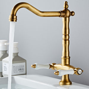 JUNSHEN | French Antique Brass Faucet Hot and Cold Rotatable