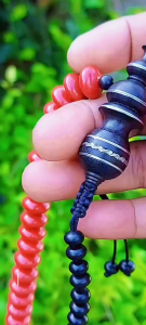 Tasbih Batu Read Koral Marjan Kombinasi Kayu Kemuning Hitam Size 12mm - Motif Muslim