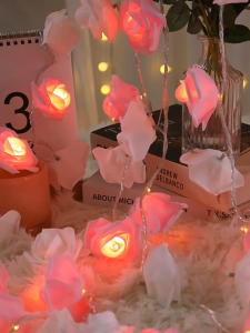 White Rose Flower LED Light Decorations Artificial Flower String Lights Battery Operated Flower Fairy Light For Valentines Wedding Birthday Party Decor 3M/6M Flower Lights Lamp Ornaments