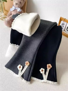 กางเกงขายาวทรงหลวมเอวสูงผ้าขนแกะหนาสำหรับเด็กผู้หญิงในฤดูใบไม้ร่วงและฤดูหนาว กางเกงขายาวทรงหลวมสำหรับเด็กผู้หญิง