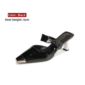 MIFEI | Leather Comfortable Summer Square Toe High Heel Mule Slip-ons
