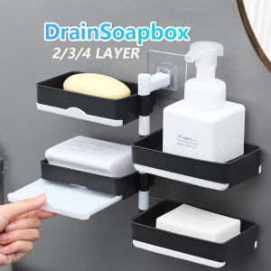 2/3/4 Layers Rotatable Soap Holder Bathroom Rack Wall Hanging Self-Adhesive Perforated Soap Dish Rack Box Multi-layer Soap Box Bathroom Shelf for Bathroom and Kitchen 