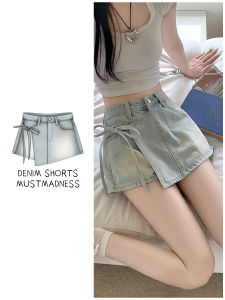 High Waist Denim Shorts Women Summer A-Line Mini Skirt Pants Trendy Tie Waist Small Size Hot Girls Casual Pure Color Shorts
