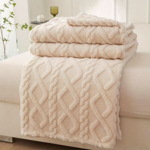 1PC Chăn Lông Cừu San Hô Nhẹ Một Lớp Đa Năng Chất Liệu Polyester Dùng Làm Ga Trải Giường Ghế Sofa Ngủ Trưa - Họa Tiết Hình Học