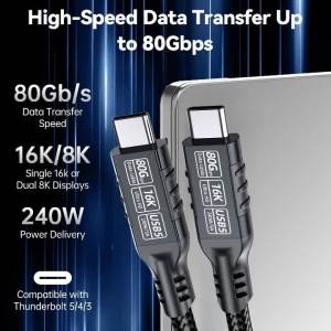Cáp Thunderbolt 5 Type-C 80Gbps USB 5 PD 240W 48V/5A Sạc Nhanh Đồng Bộ Dữ Liệu Dành Cho iPhone 16 Pro MacBook Pro 16K 8K Máy Tính Bảng Switch