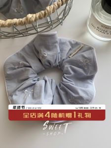 Blue Large Bowknot Embroidered Hair Tie Original Design Simple Versatile Fashionable Hairband Hair Accessory