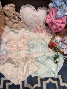 MIMI SHOP ชุดนอนผ้าซาติน ชุดนอนสายเดี่ยว ชุดนอนเซ็กซี่xx 💮 กางเกงขาสั้น ขาบาน M-108