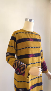 Dress Tenun Etnik Wanita Baju Kerja Kantor Mewah Kekinian Casual Terbaru