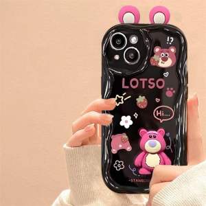 CASING WAVE 3D LOTSO PANDA FOR INFINIX SMART 8PRO 8 7 6NCF 5 NOTE 40 40PRO 30 30PRO HOT 40i 20i 30 30i 30PLAY 12PLAY 11PLAY 10PLAY 9PLAY / SOFT CASE KARTON 3D DOLL EARS BONEKA BEAR LOTSO BLACK PANDA
