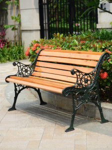 ST MIRREN | Outdoor Iron and Wood Bench with Back Support