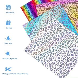 4 Cái 12x10in Holographic Rainbow Leopard Dính Thủ Công Vinyl Tờ DIY Handmade Lễ Hội Sinh Nhật Thẻ Quà Tặng Trang Trí Phim PET