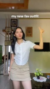 EDM Womens College Style White Shirt Polo Neck Short Sleeved Top Womenswear Blouse Korean Plain Slim-Fit Shortsleeved