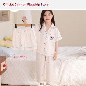MiiOW | New Summer Thin Ice Silk Short Sleeve Girls Pajamas