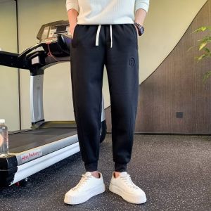 Black Slim Fit Sport Pants 2024 Autumn New Style Mens Casual Trousers Low Waist Straight Leg Lengthened Fashionable Streetwear