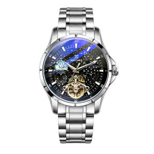 Mens Automatic Mechanical Tourbillon Watch Luminous sapphire Crystal Glass Screw down Crown 30M Water Resistant 41MM Large Dial