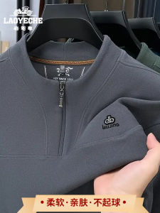 เสื้อยืดคอกลมแขนยาวผ้าเดอร์โมนสำหรับผู้ชาย ฤดูใบไม้ร่วง/ฤดูหนาว แฟชั่นสำหรับผู้ชาย วัยกลางคน ดีไซน์ซิป ปกติ คอกลม ลำลอง