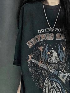 Tagkita Retro American Eagle Music Band เสื้อยืดแขนสั้นผ้าฝ้ายแท้สําหรับผู้ชายและผู้หญิงหลวมพอดีชุดลําลอง