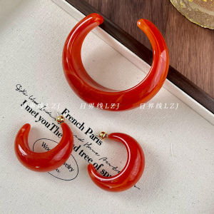 Natural High-End Texture Bracelet Resin Acrylic Orange Red C Circle Hand Jewelry Fashionable Personality Exaggerated Womens Accessory