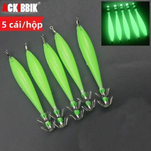 Ackibbik 5 Chiếc Phát Sáng Mực Jig Móc Bạch Tuộc Jig Dụ Thép Gai Móc Thép Carbon Cho Câu Cá Thuyền Đại Dương