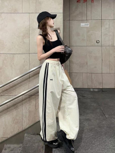 American Style Hot Girl Work Pants Womens Casual Long Trousers Slimming Loose Fit Sporty Streetwear Casual Pants