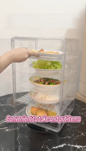 HOMEKING | 3/4/5 Layer Transparent Detachable Partition Food Cover Suitable Storage Shelf Stackable Anti-Fly Lid with Dustproof Cover Detachable Partitions for Leftover Containers for Pantry Organization
