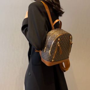 New Womens Printed Backpack New Vintage Fashion PU Leather Womens Bag High Capacity Travel Shoulder Bag#05