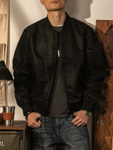 แจ็คเก็ตบิดาแบบย้อนยุคอเมริกัน MA-1 แจ็คเก็ตฤดูหนาวแบบลำลองสำหรับผู้ชาย แจ็คเก็ตกันหนาวแบบหนาและอบอุ่นสำหรับเล่นเบสบอล แจ็คเก็ตแบบสวมหัว