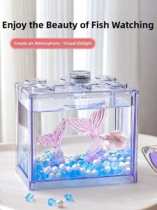 CHONGXIAOSHUAI | Mermaid Tail Aquarium Decor Creative Pearl Diamond Desktop Fish Tank Set