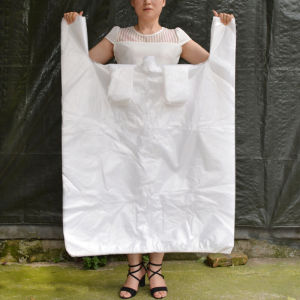 ถุงเก็บพลาสติกใสสีขาวหนาแบบพกพาขนาดใหญ่พิเศษสําหรับผักและกระเป๋าพกพาที่มีประโยชน์