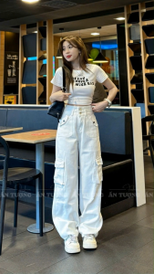 Quần Jeans ống suông nữ Trắng 2 túi hộp mẫu baggy ống rộng đứng dễ dàng phối đi làm đi chơi QJ199
