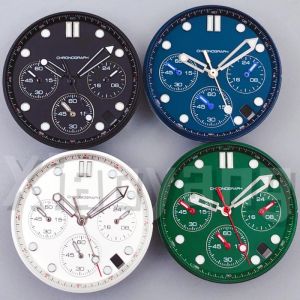 31mm Vk63 Watch Dial Hand Sets With Charpter Ring Edge Green Luminous 4 Hours Date Window For VK63 Quartz Chronograph Movements