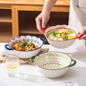 Lovely large capacity ceramic soup bowl with handle Suitable for salads fruits pasta desserts etc Suitable for the oven