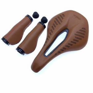 Bicycle Saddle Breathable Hollow Design PU Leather Soft Comfortable Seat MTB Mountain Road Bike with Bike grips Cycling Parts