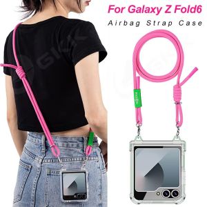 Transparent Hard Phone Case for Samsung Galaxy Z Flip 3 4 5 6 ZFlip4 Flip5 with Lanyard Shockproof Bumper Phone Lanyard Cover