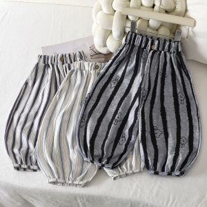 2026 Summer 1-7T Kids Striped Harem Pants Elastic Cuff Loose Baby Clothes Thin Breathable Children Casual Trousers