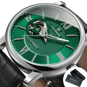 Fashion Mechanical Watch for Men Green Skeleton Dial Business Automatic Mens Watches Top Brand Luxury Forsining Wristwatches New