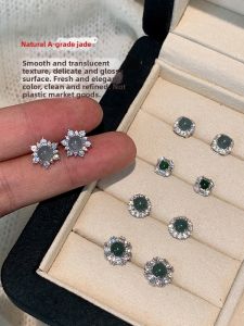 CAFFTI | 925 Sterling Silver Natural Jade Ice Species Luxury Earrings