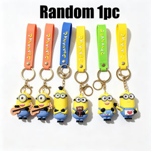 52TOYS | Cute 3D Minions Keychain Silicone Wrist Strap Key Ring Cartoon Figure Bag PendantCar Backpack Key CharmFans Collectible Gift
