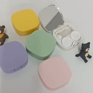 🔥Cc.👍 Korean candy solid color contact lens box simple glossy oval box DIY portable contact lens box