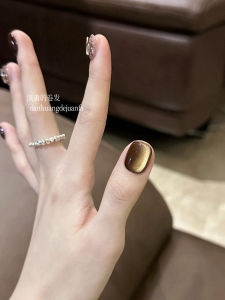 Early Autumn New Handmade Wear Short Nail Flash Elegant Cats Eye Chessboard Grid Gilding White Nail Stickers