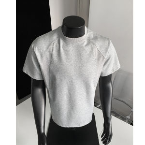 White Boxy Short Sleeve Mens T-shirt Shoulder Pads Summer Deconstructed Ribbing Patchwork Cleanfit Pad Shoulder Tee